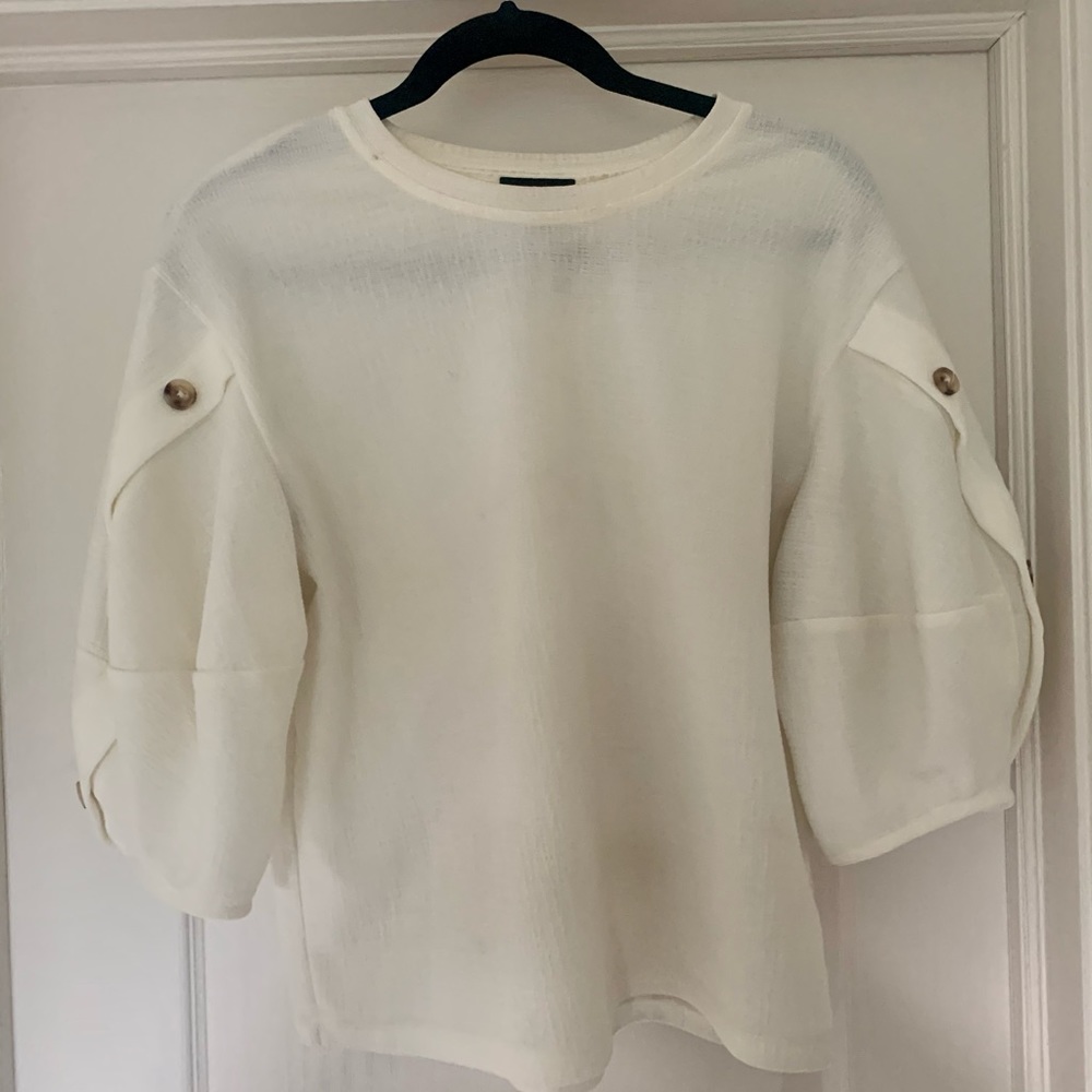 Anthropologie Ivory Puff Sleeved Blouse